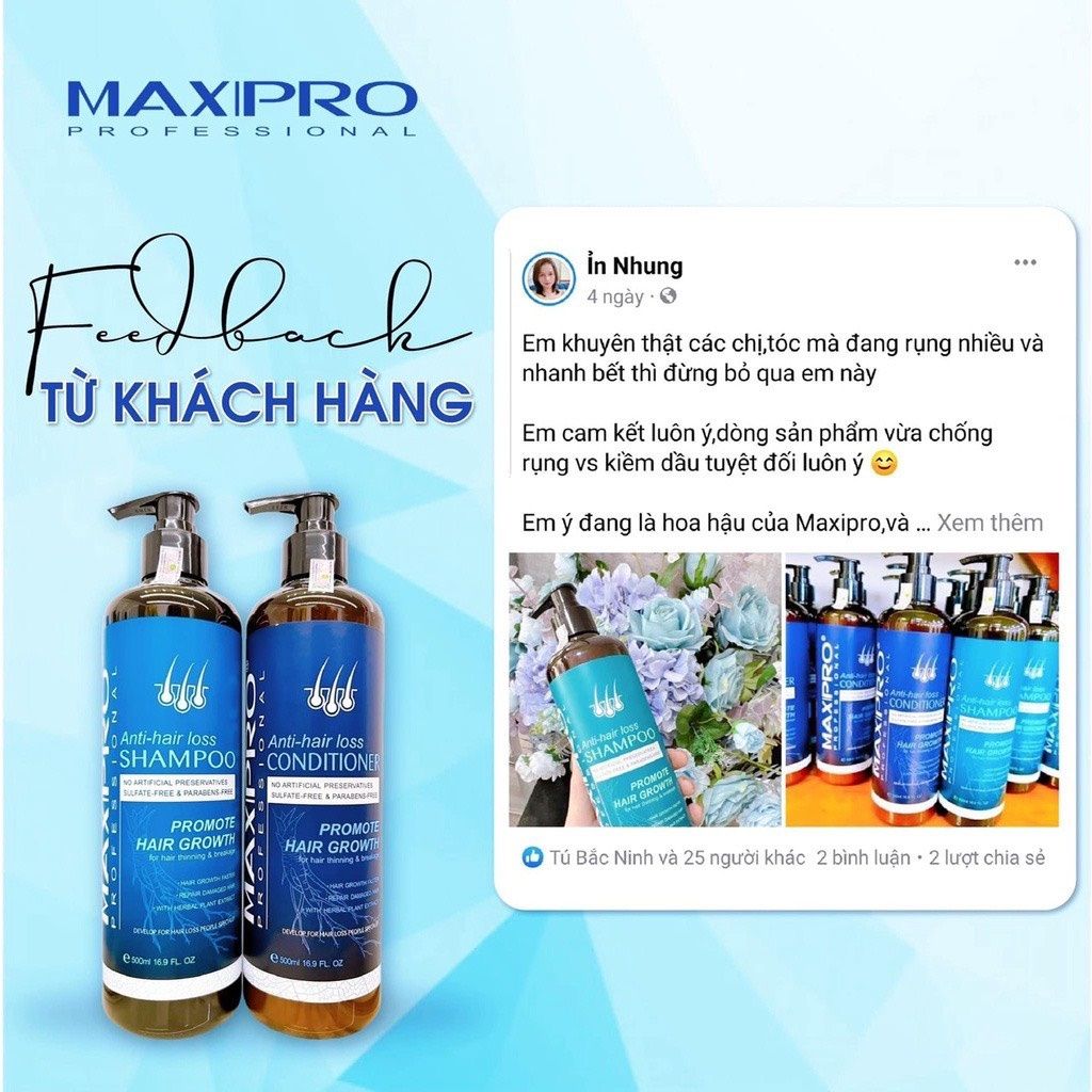 Dầu gội xả MAXIPRO Phục hồi hư tổn, giảm gàu, ngăn ngừa gãy rụng và kích thích mọc tóc 500ml- Mỹ phẩm DiVi