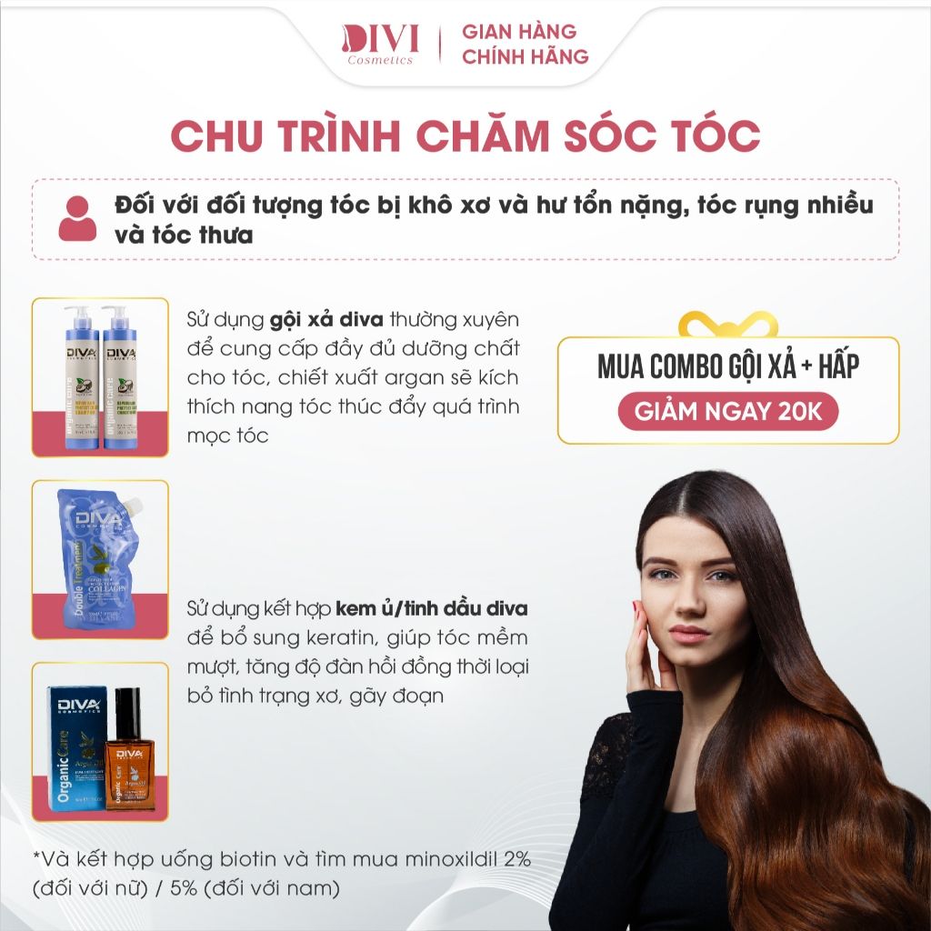 Tinh dầu dưỡng tóc DIVA Cosmetics Argan Oil phục hồi hư tổn , dưỡng ẩm cho tóc 50ml - Mỹ phẩm Divi