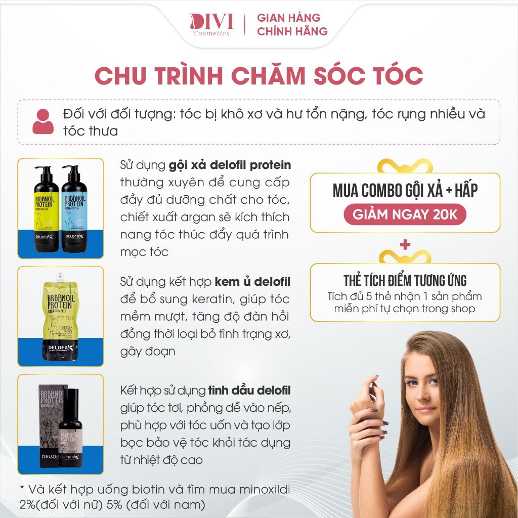 Cặp dầu gội xả Delofil phục hồi hư tổn, dưỡng ẩm giúp tóc mềm mượt 500/800ml - Mỹ phẩm DiVi