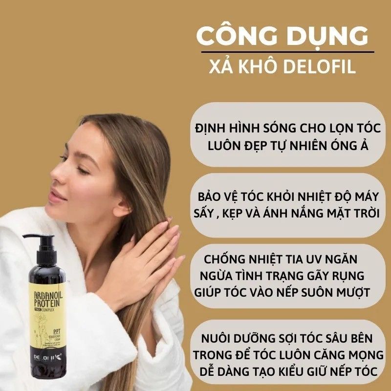 Kem xả khô keratin, dưỡng tóc bóng mượt, phục hồi tóc hư tổn, khô xơ, uốn nhuộm PPT Delofil 260ml - Mỹ phẩm Divi
