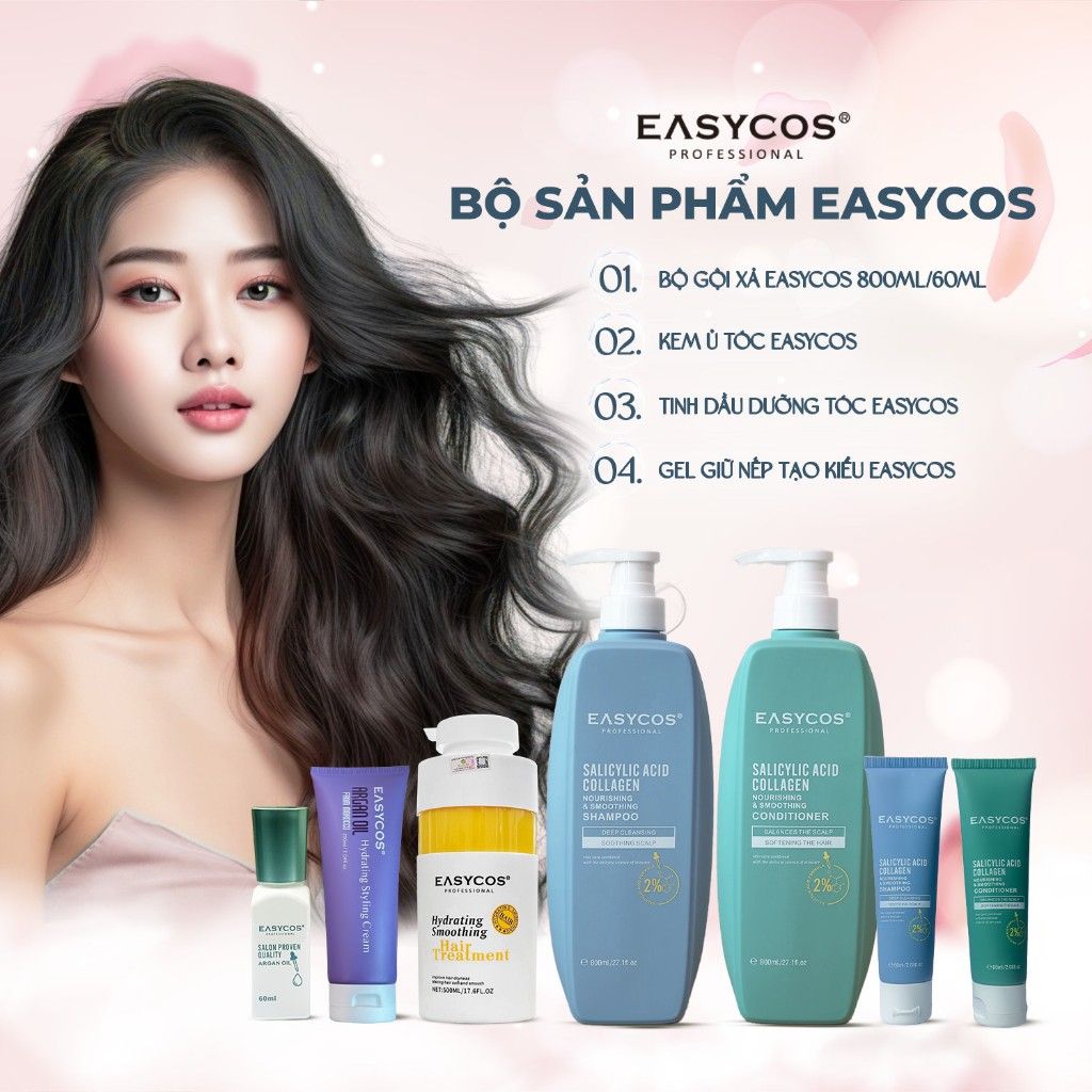 Cặp dầu gội xả Easycos kiềm dầu, giảm rụng, hỗ trợ dày tóc, lưu hương hoa 800ml - Mỹ phẩm divi