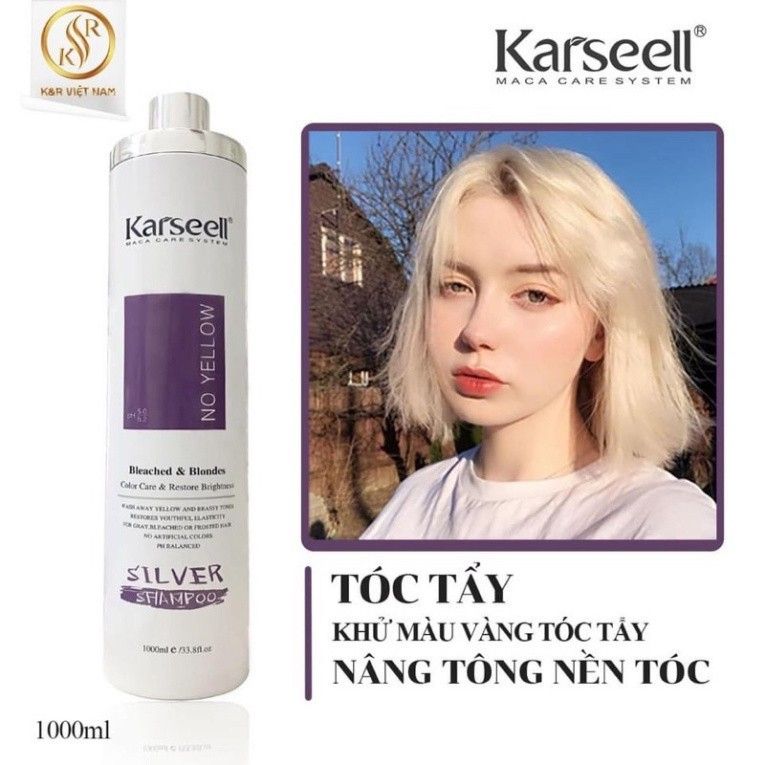 Dầu gội tím khử vàng Karseell Silver Shampoo, dầu gội khử vàng, giữ màu cho tóc nhuộm sáng, tóc tẩy 500ml - Mỹ phẩm Divi