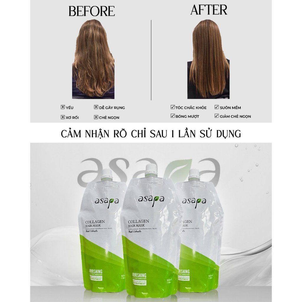 Kem ủ Collagen phục hồi tóc hư tổn, dưỡng tóc suôn mượt Asapa 500ml- Mỹ phẩm Divi