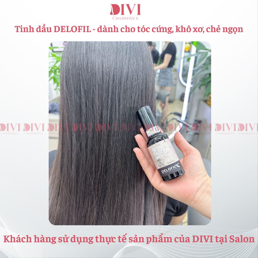 Tinh dầu dưỡng tóc Delofil Argan Oil với collagen keratin phục hồi sâu tóc hư tổn, xơ yếu 50ml - Mỹ phẩm Divi