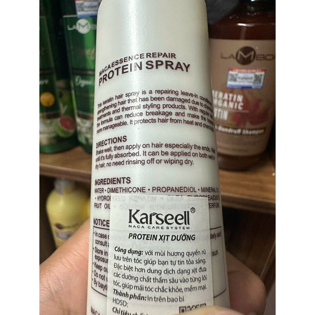 Xịt dưỡng tóc KARSEELL MACA ESSENCE REPAIR PROTEIN SPRAY phục hồi sâu hư tổn dưỡng tóc uốn, duỗi, nhuộm 150ml