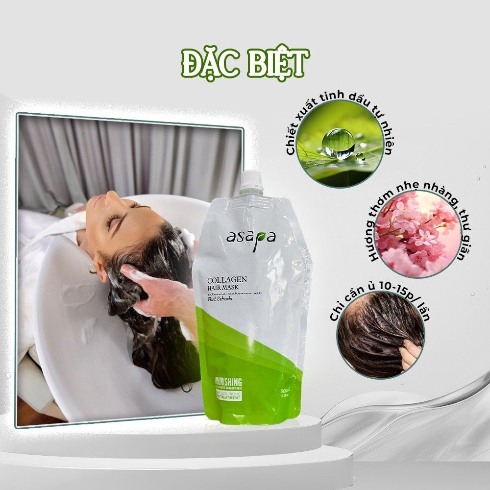 Kem ủ Collagen phục hồi tóc hư tổn, dưỡng tóc suôn mượt Asapa 500ml- Mỹ phẩm Divi