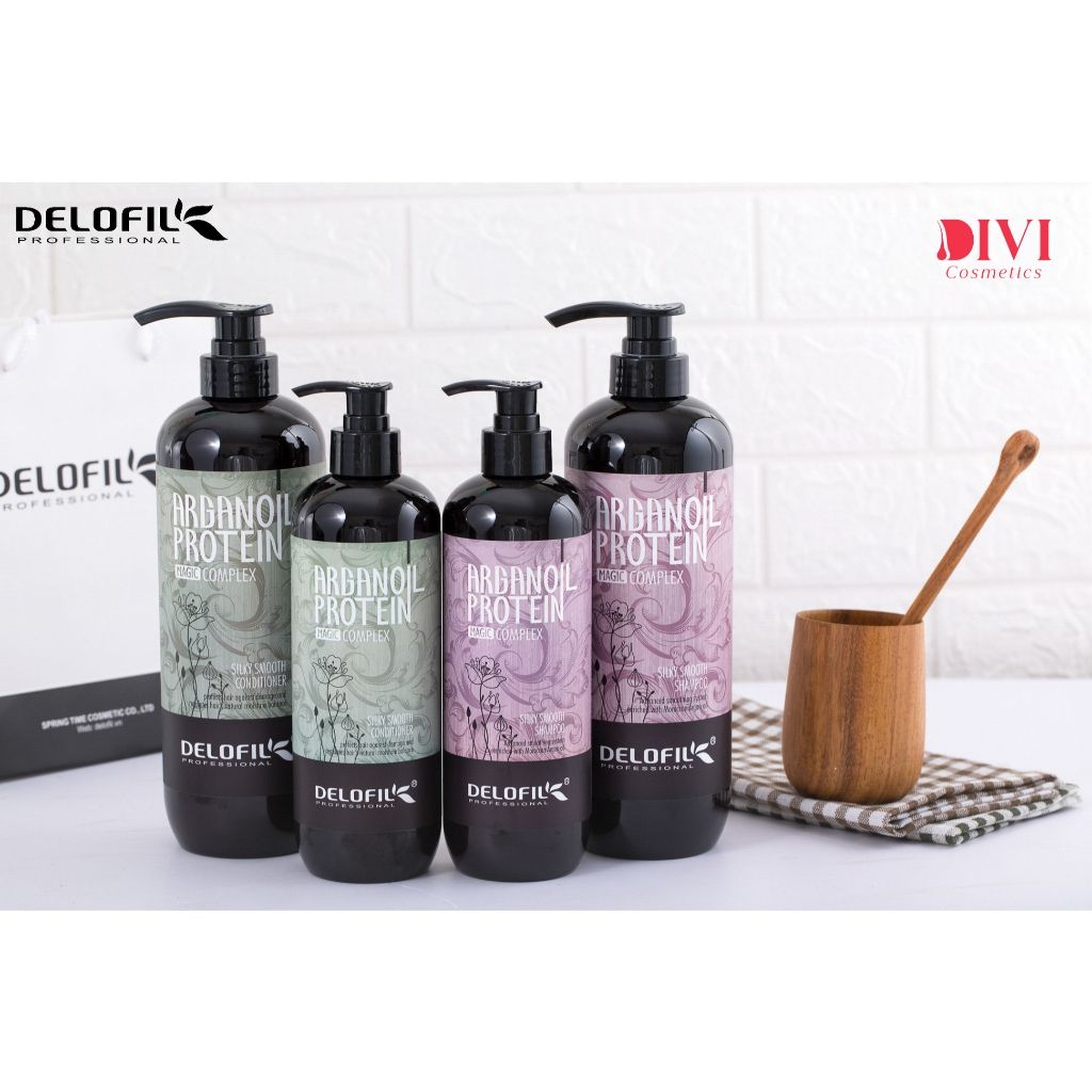 Dầu gội xả Delofil Silky Smooth sạch gàu, kiềm dầu, mềm mượt chống gãy rụng phục hồi tóc 500/800ml - Mỹ phẩm DiVi