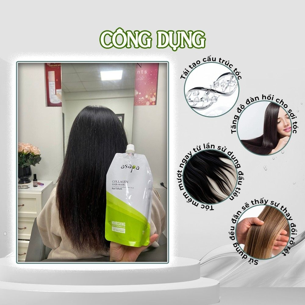 Kem ủ Collagen phục hồi tóc hư tổn, dưỡng tóc suôn mượt Asapa 500ml- Mỹ phẩm Divi