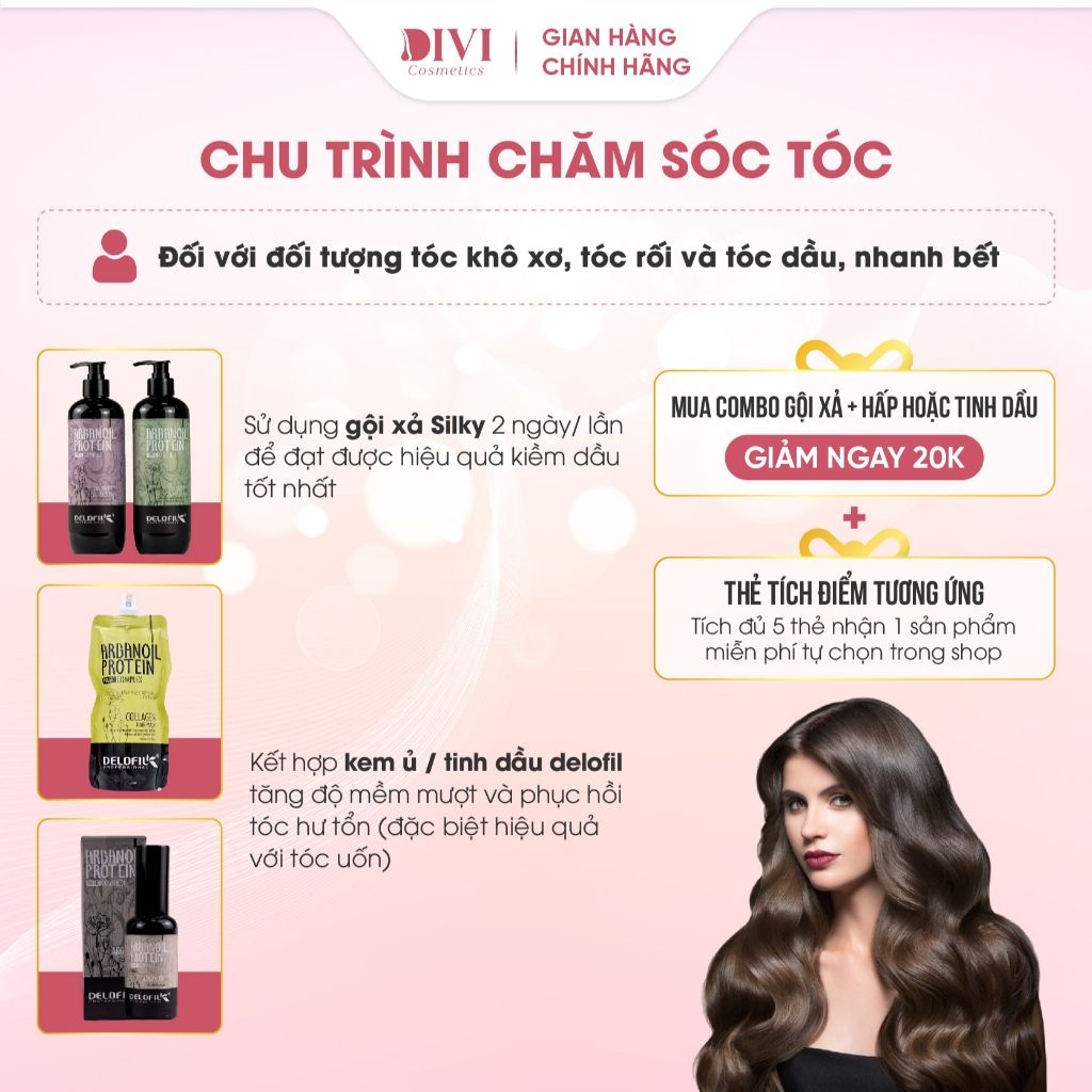 Kem ủ tóc Collagen Hair Mask Delofil phục hồi tóc hư tổn, làm mềm mượt, ngăn chặn tóc gãy rụng 500ml - Mỹ phẩm Divi