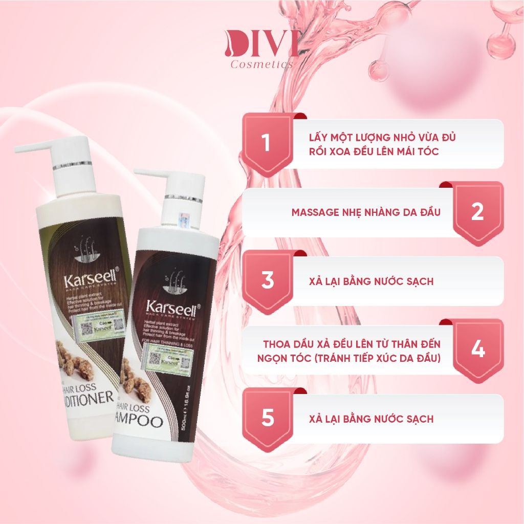 Dầu gội xả phục hồi, chống gàu, chống rụng tóc Karseell Collagen Maca 500ml - Mỹ phẩm Divi