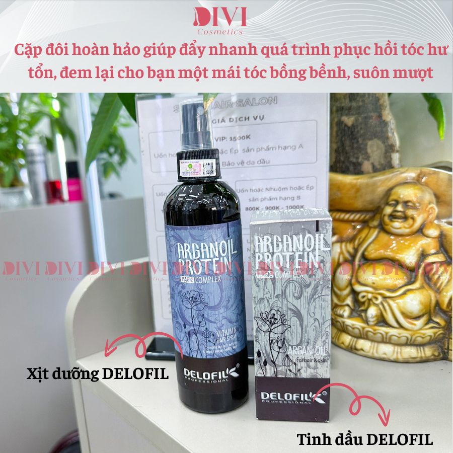 Xịt dưỡng tóc Delofil Vitamin Hair Spray keratin, phục hồi sâu hư tổn dưỡng tóc uốn, duỗi, nhuộm 260ml - Mỹ phẩm Divi