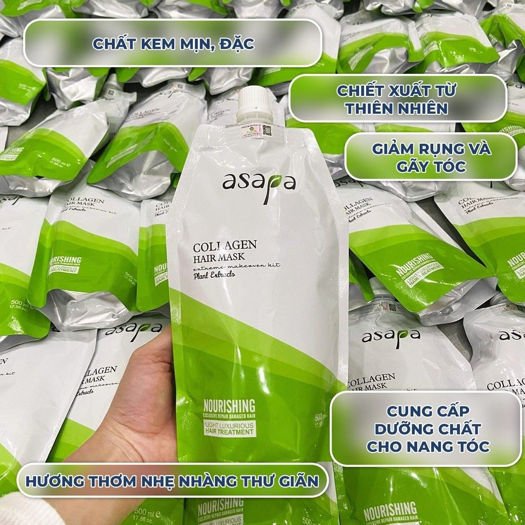 Kem ủ Collagen phục hồi tóc hư tổn, dưỡng tóc suôn mượt Asapa 500ml- Mỹ phẩm Divi