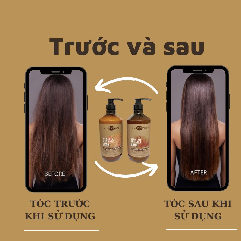 Dầu Gội Xả KERATIN LAMBOR 1000ml * 2 Sạch Gàu Ngăn Dầu Chống Gãy Rụng Phục Hồi Nang Tóc Siêu Mượt